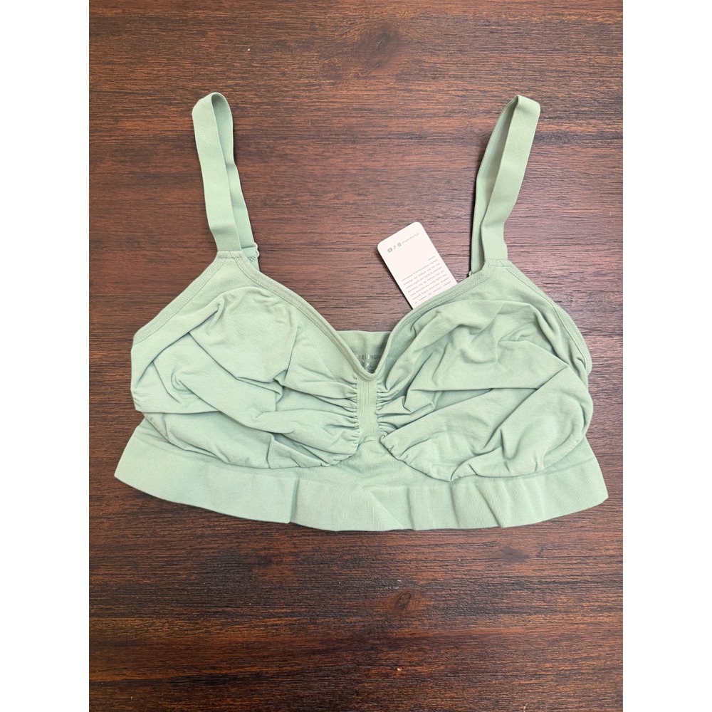 Feelingirl Womens Seamless Wireless Bralette Sage Green Ruched Lounge Bra XXL